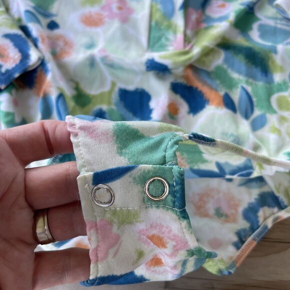 Vintage 1970’s Collared Long Sleeve Snap Bodysuit Women’s Small Floral Retro - Picture 3 of 8